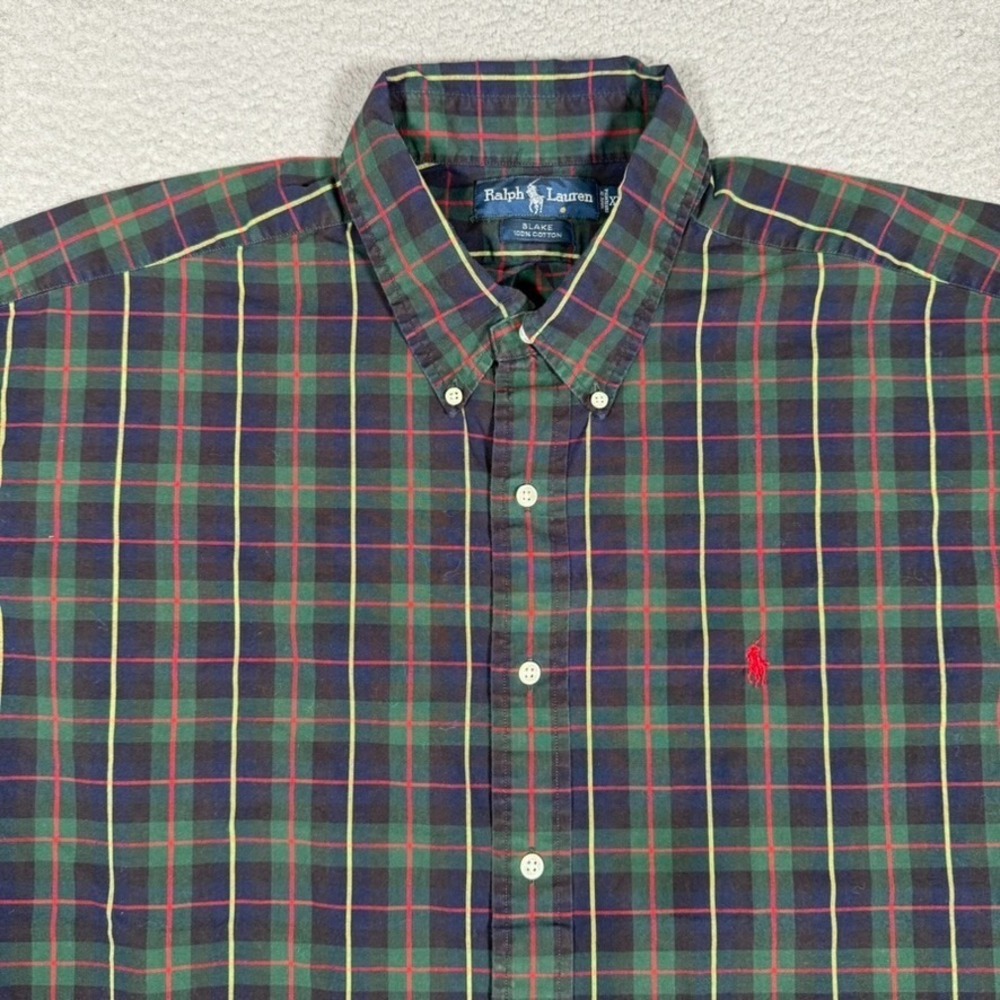 Ralph Lauren Shirt Mens XXL Green Plaid Casual Preppy Button Down Pony Logo